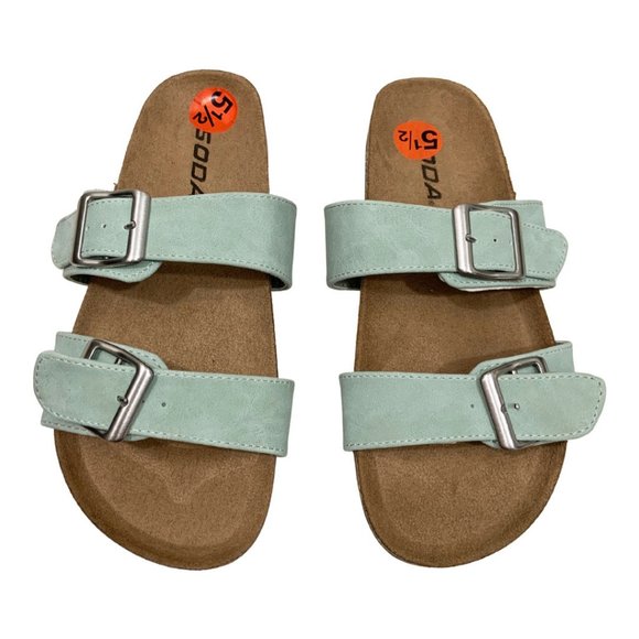 Soda Shoes - Sea Foam Green Double Strap Sandal with Buckles